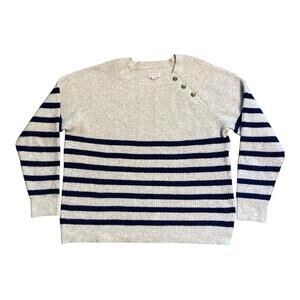 Knox Rose Women's Size XXL Crewneck Pullover Sweater Striped Cozy Button Accent